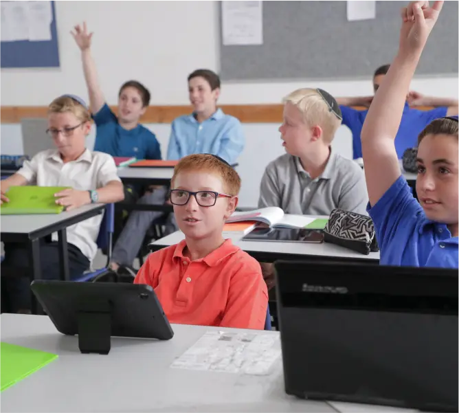 Campers cheering during a Torah Live program