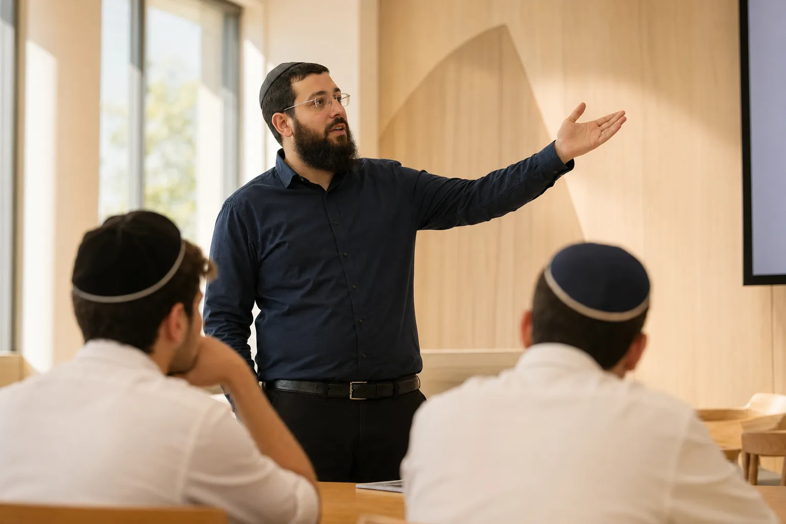 A teacher leading a classroom of engaged students